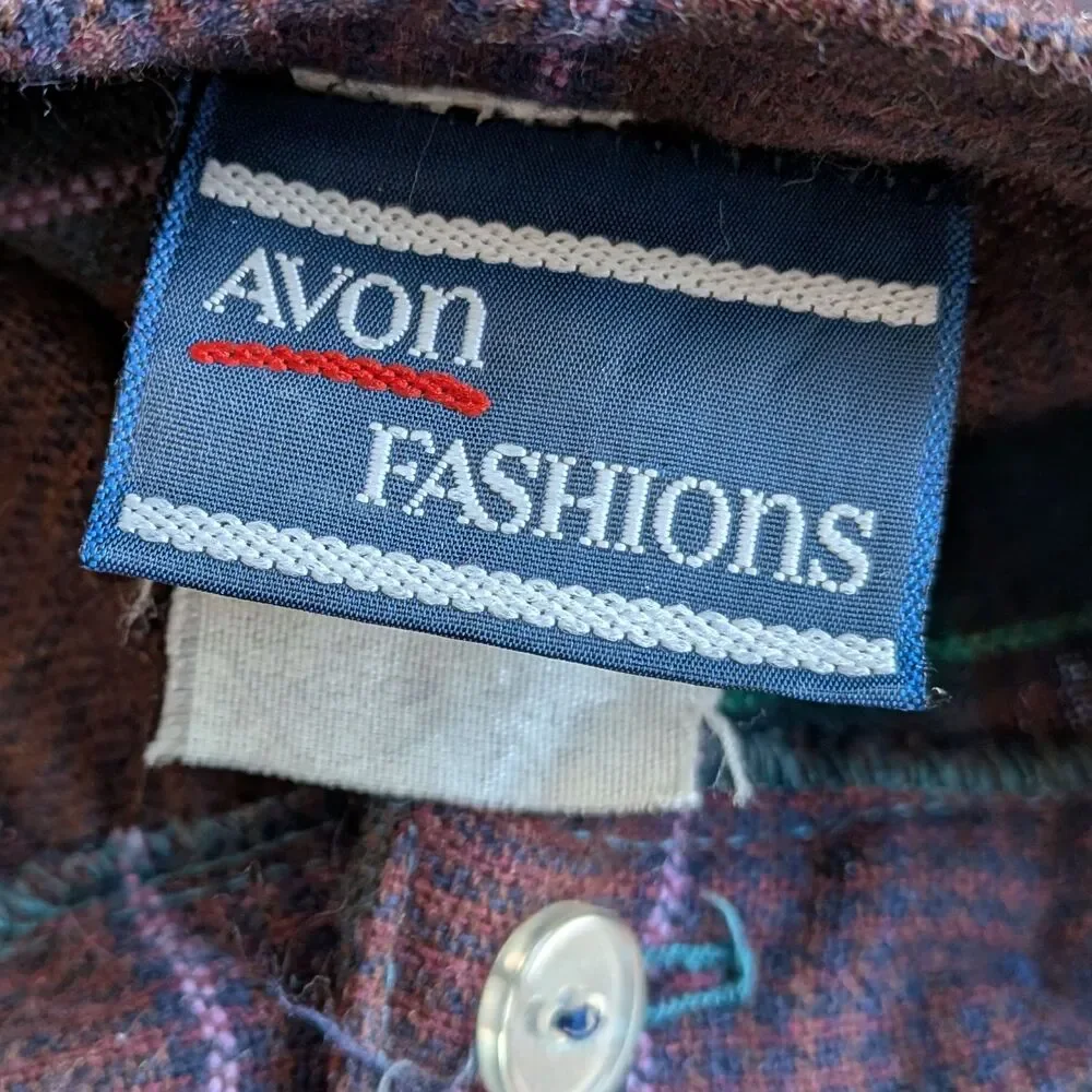 Vintage 90s Avon Fashions Plaid Wool Blend Midi Skirt Dark Academia Preppy 7/8